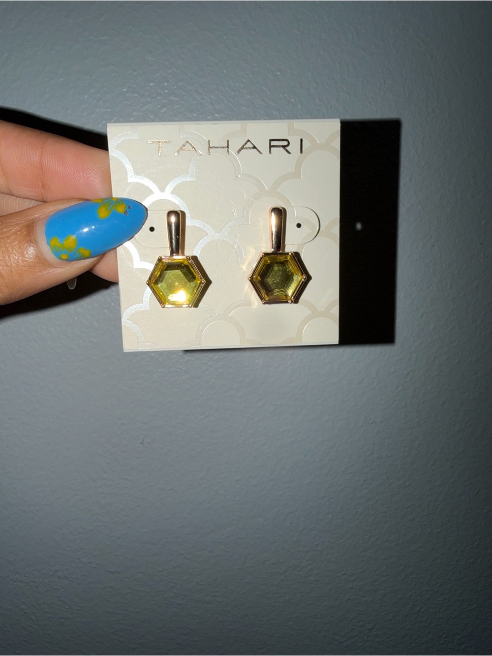Tahari Gold Hexagon Yellow Drop Earrings